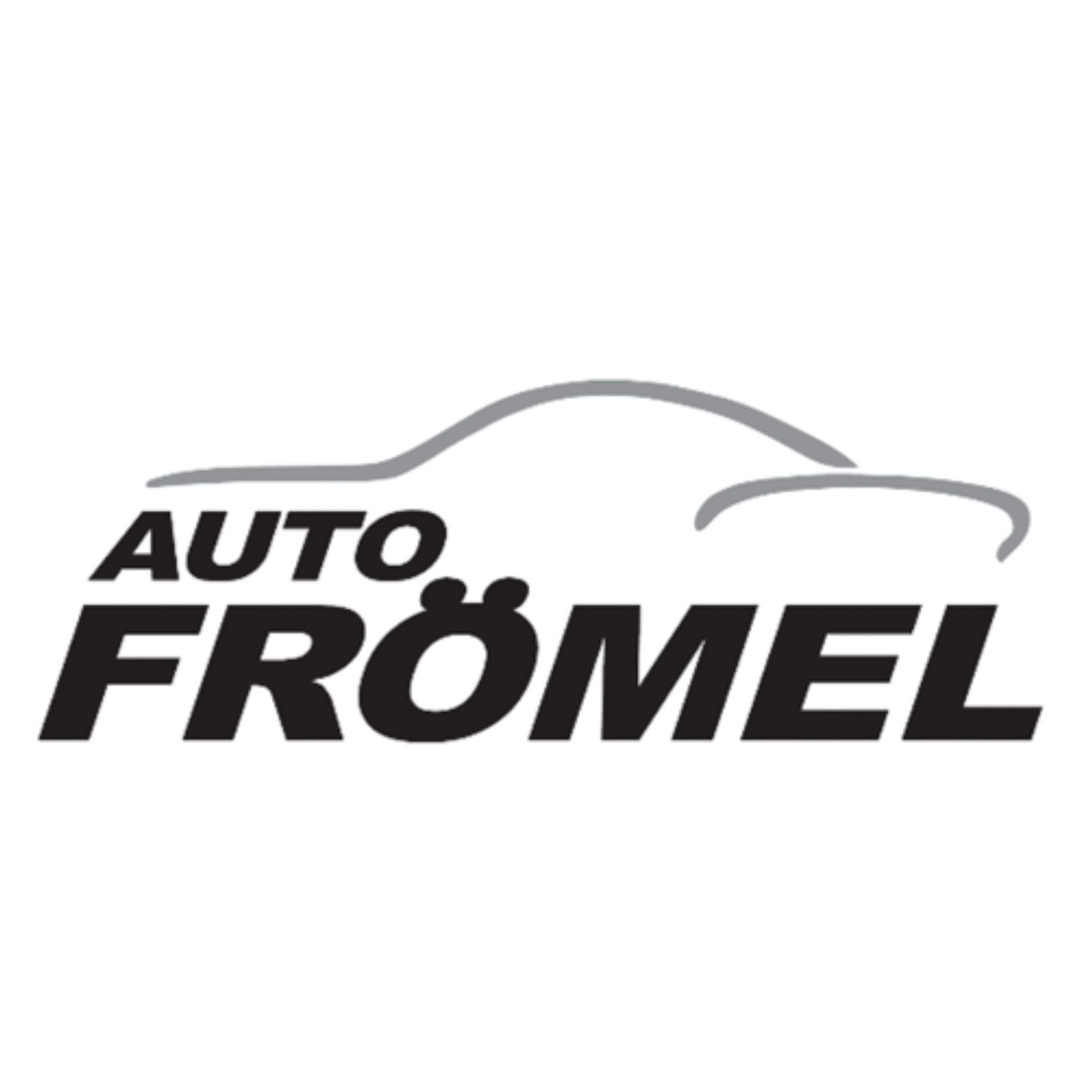 Logo mit dem Schriftzug "AUTO FRÖMEL" und einer stilisierten Autosilhouette in Schwarz und Grau.